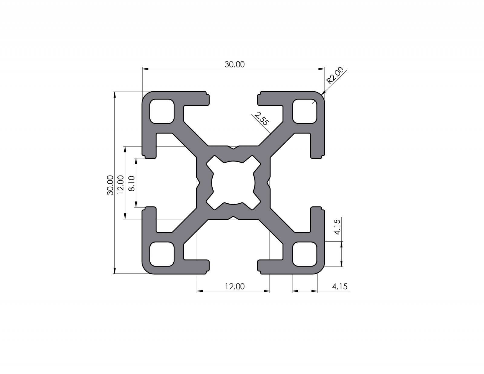 Aluminiumprofil 30x30 Nut 8 B-Typ